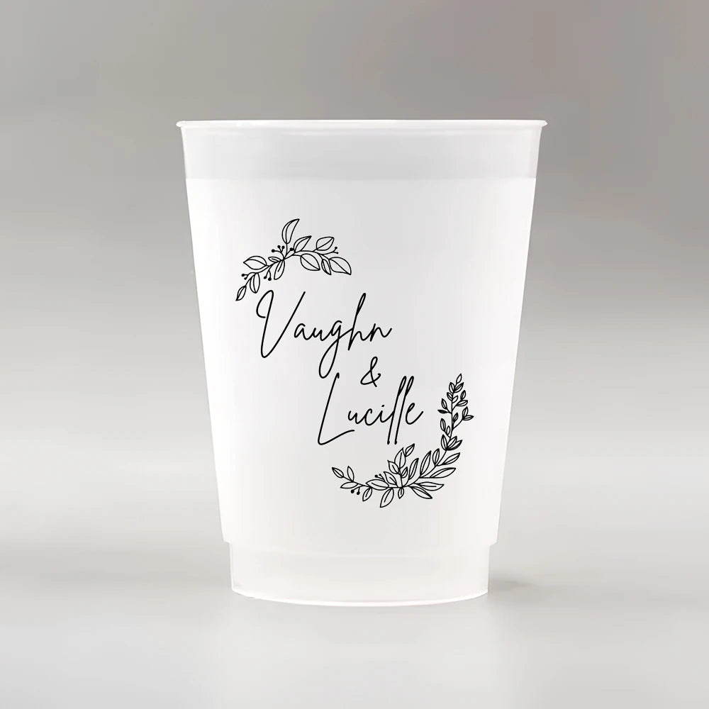10/50 Custom Plastic Cups for Wedding, 12oz Personalized Plastic Cups, Frosted Cups Customize Wedding Plastic Drinking Cups