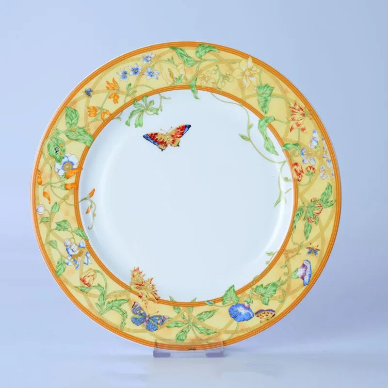 DecorBites Bone China Dinnerware Set – Plate, Tea Cup, Saucer & Tray