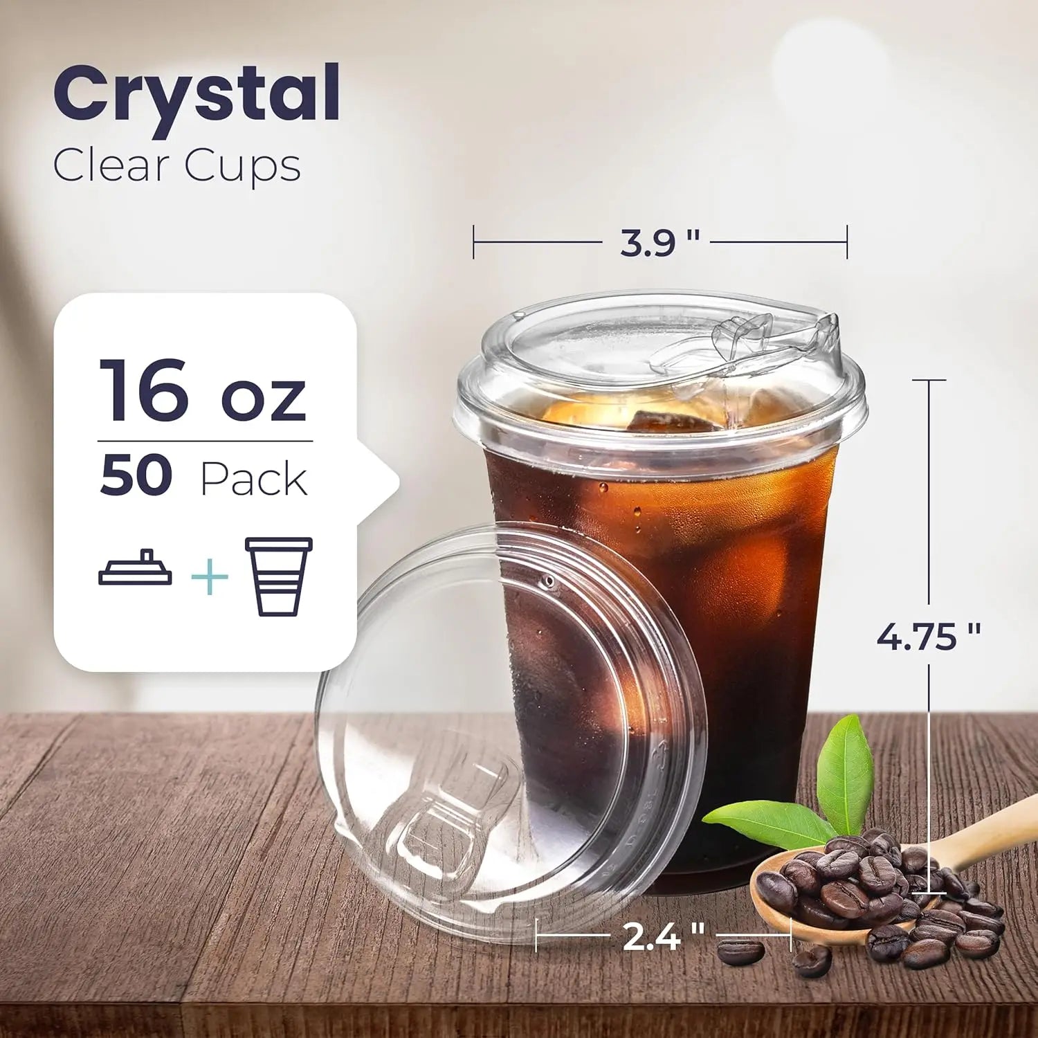 12/16//20/24OZ Clear Plastic Cups with Sip Lids Disposable Plastic Coffee Cups To Go Cups for Iced Coffee Smoothies Soda