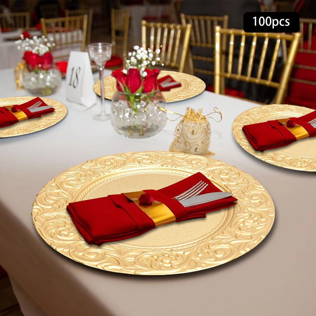 100 Pieces 33*2cm Charger Plates Set, PP Round Charger Plates, Reusable Serving Plates For Birthday Parties, Holidays, Weddings