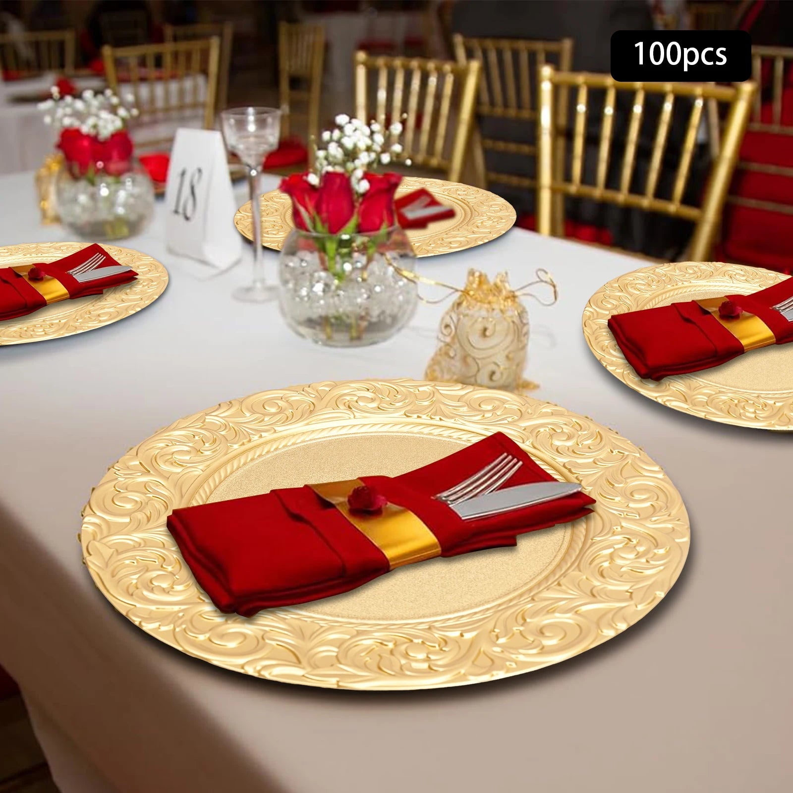 100 Pieces 33*2cm Charger Plates Set, PP Round Charger Plates, Reusable Serving Plates For Birthday Parties, Holidays, Weddings