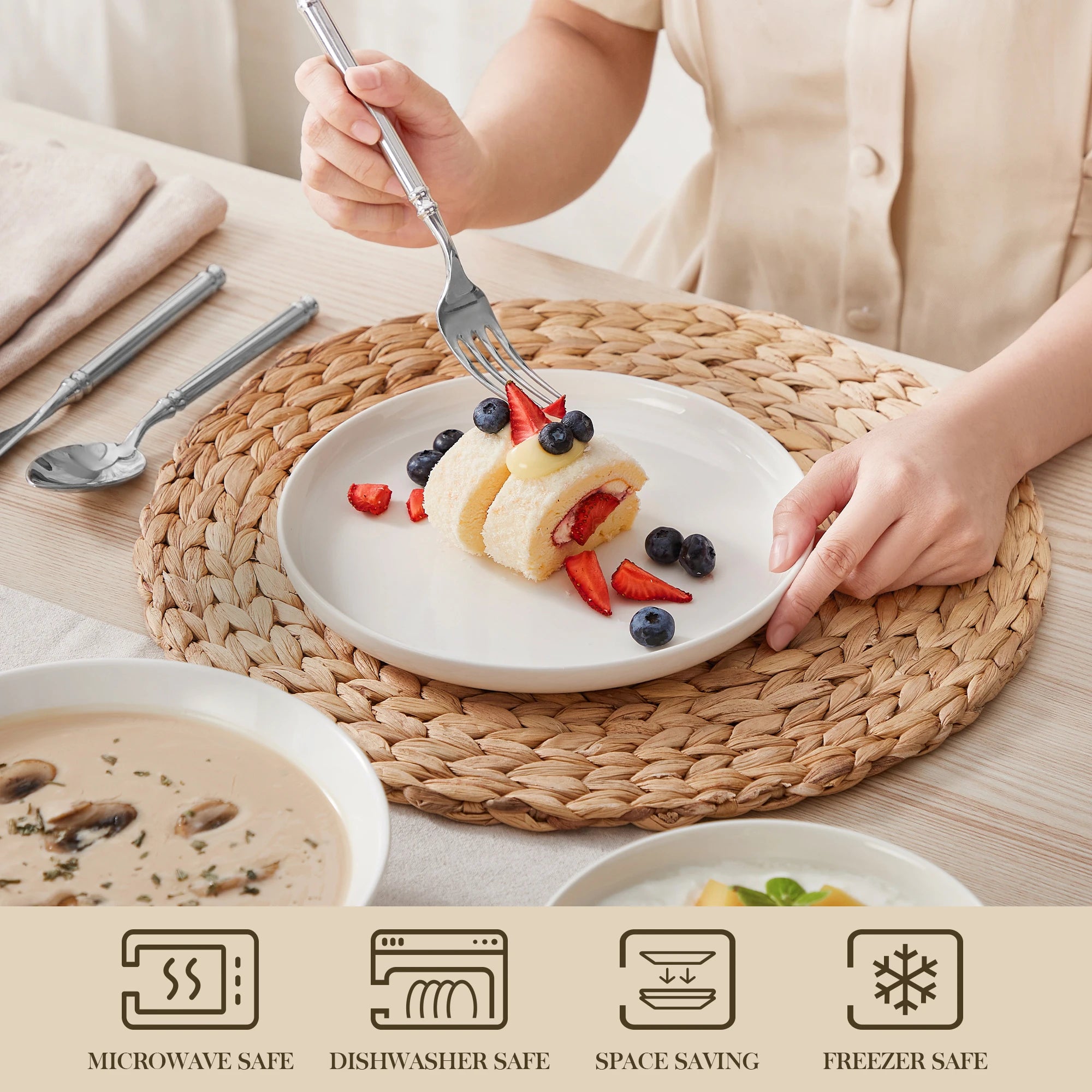MALACASA 12/16/18/24 PCS Porcelain Plates Dinnerware Sets Ceramic Plates Set with 4/6 PCS Dinner Plate/Dessert/Cereal Bowl/Soup