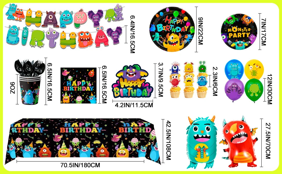 One-eyed monster Birthday Decorations,113 pcs One-eyed monster Party Supplies&Tableware Set-Plates Tablecloth Balloon Banner etc