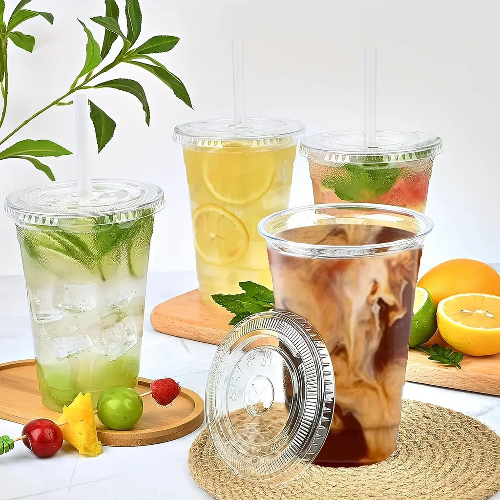High Quality Disposable Plastic Party Cups with Lids PET Clear Cup Plastic for Iced Cold Drink Coffee Milk Tea Juice Smoothie