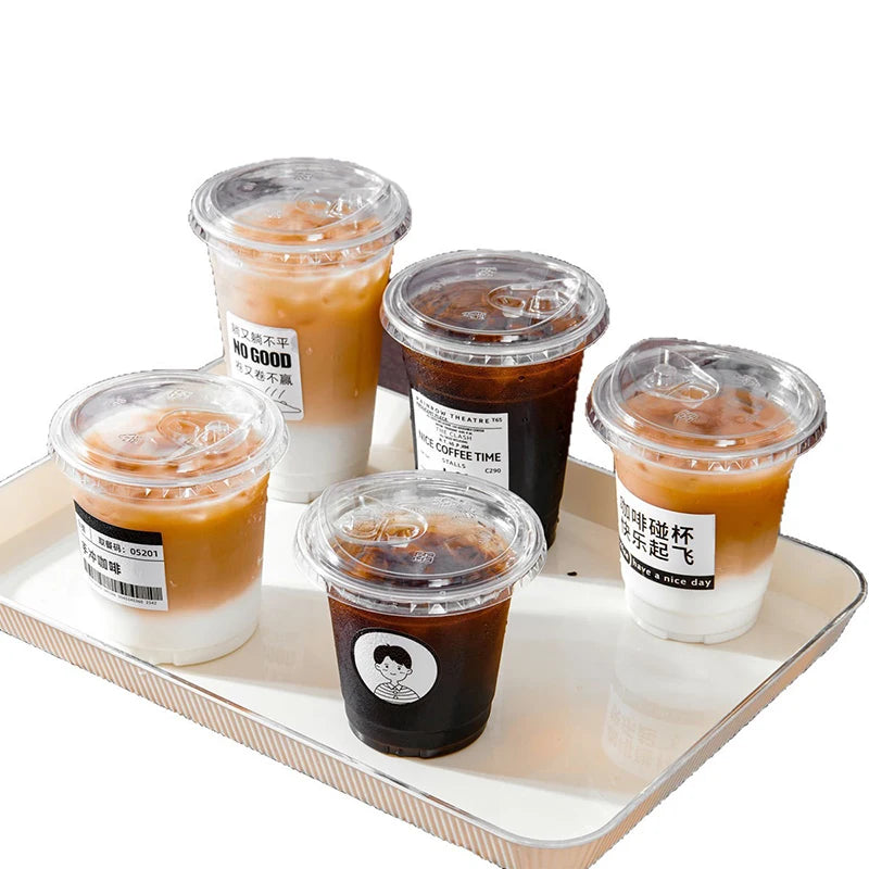 10PCS Clear Plastic Cup With Strawless Lids Disposable Cups For Iced Coffee Or Juice Party Smoothie Milkshake Cold Drinks