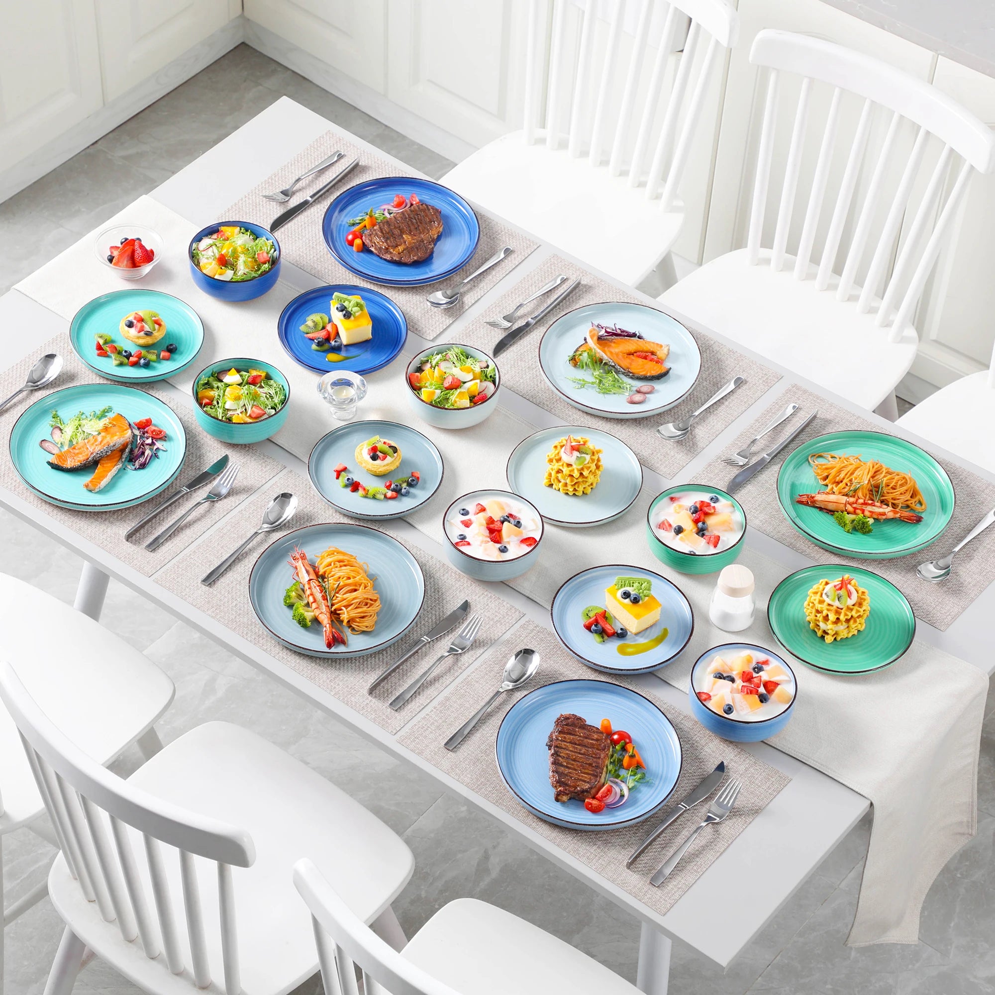 vancasso 12/18/24PCS Ceramic Dinnerware Set Color Handpainted Spirals Pattern 4/6PCS Dinner Plates/Dessert/Bowl/Soup Plates