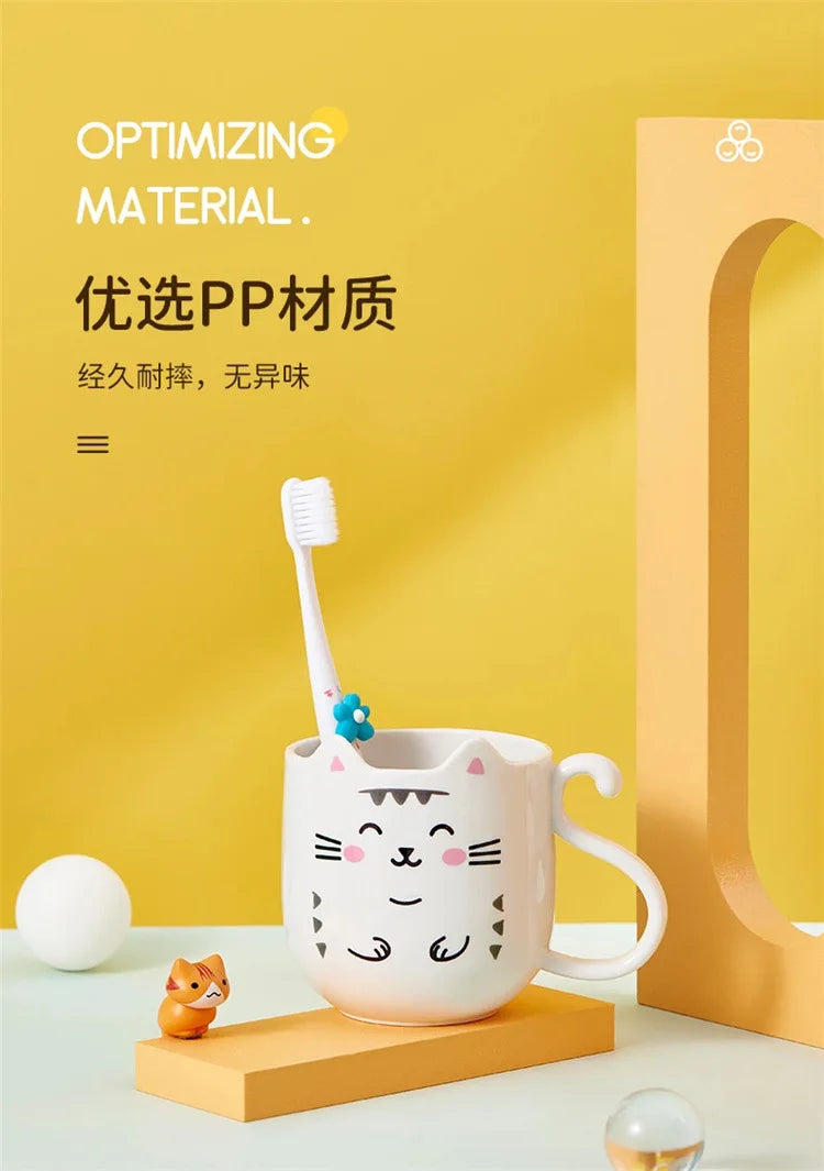 Cute Plastic Cups Cartoon Toothbrush Gargle Cup Creative Cat Dog Mouthwash Cup Wash Brush Cups Household Bathroom Supplies