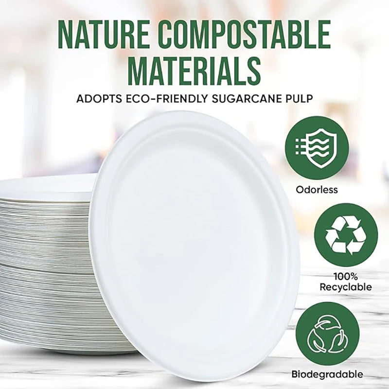 9 Inch Eco Plates 50 Pack, Made from Renewable Sugarcane, BPA-Free and Biodegradable, for Sustainable Parties and Daily Meals
