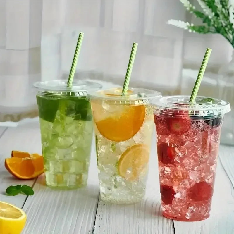 Plastic Cups With Lids Clear Disposable Cups Perfect for Weddings Birthdays Parties Camping Coffee Milkshake Cold Drinks