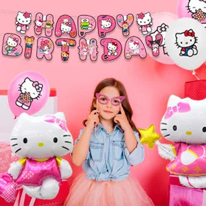 124 Pcs Sanrio Hello Kitty Party Decorations&Tableware-Kitty Plates Backdrop Balloon Banner etc Hello Kitty Birthday Decorations