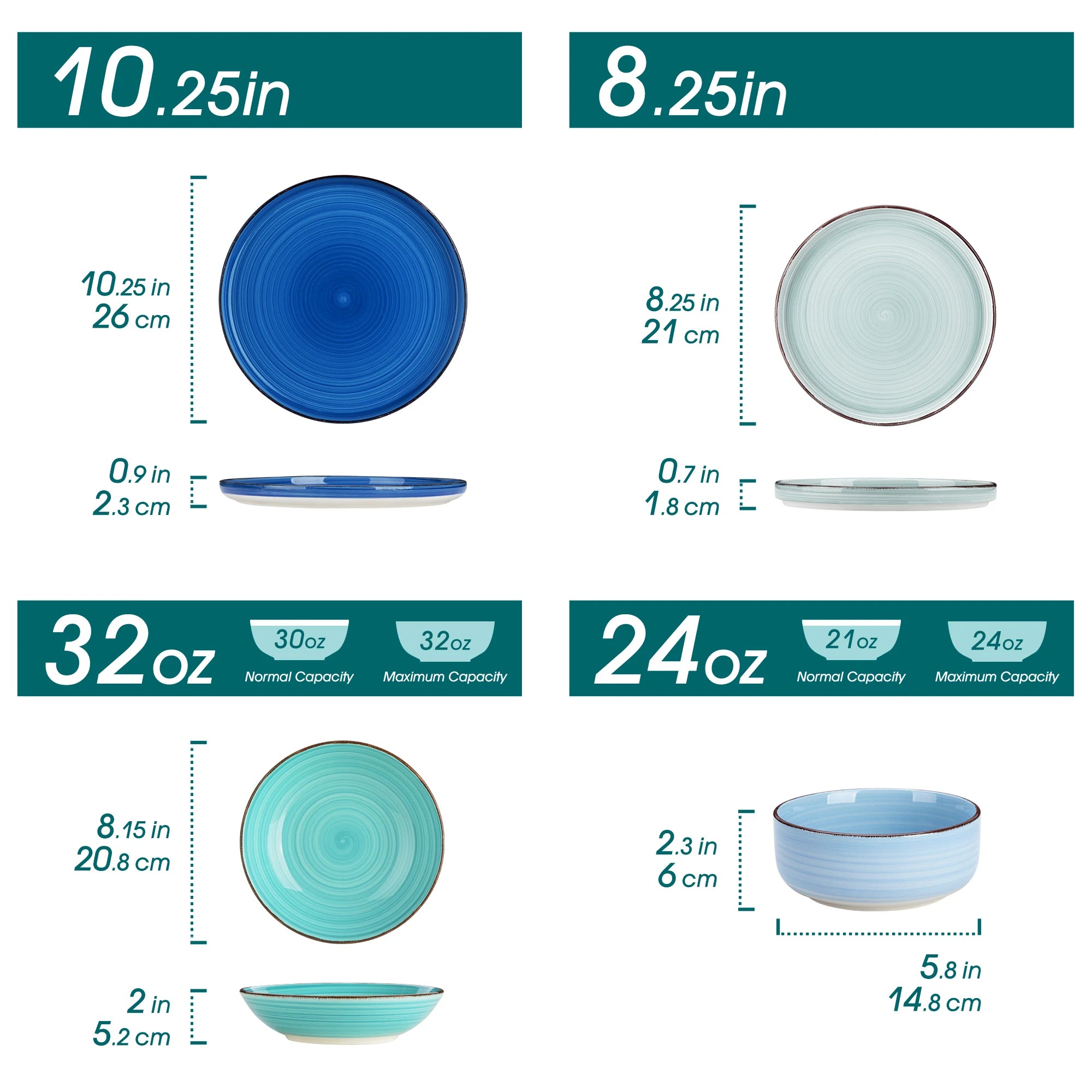 vancasso 12/18/24-teiliges Keramikgeschirr-Set Farbige, handbemalte Spiralenmuster 4/6-teilige Speiseteller/Dessertteller/Schalen/Suppenteller