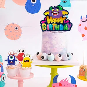 One-eyed monster Birthday Decorations,113 pcs One-eyed monster Party Supplies&Tableware Set-Plates Tablecloth Balloon Banner etc