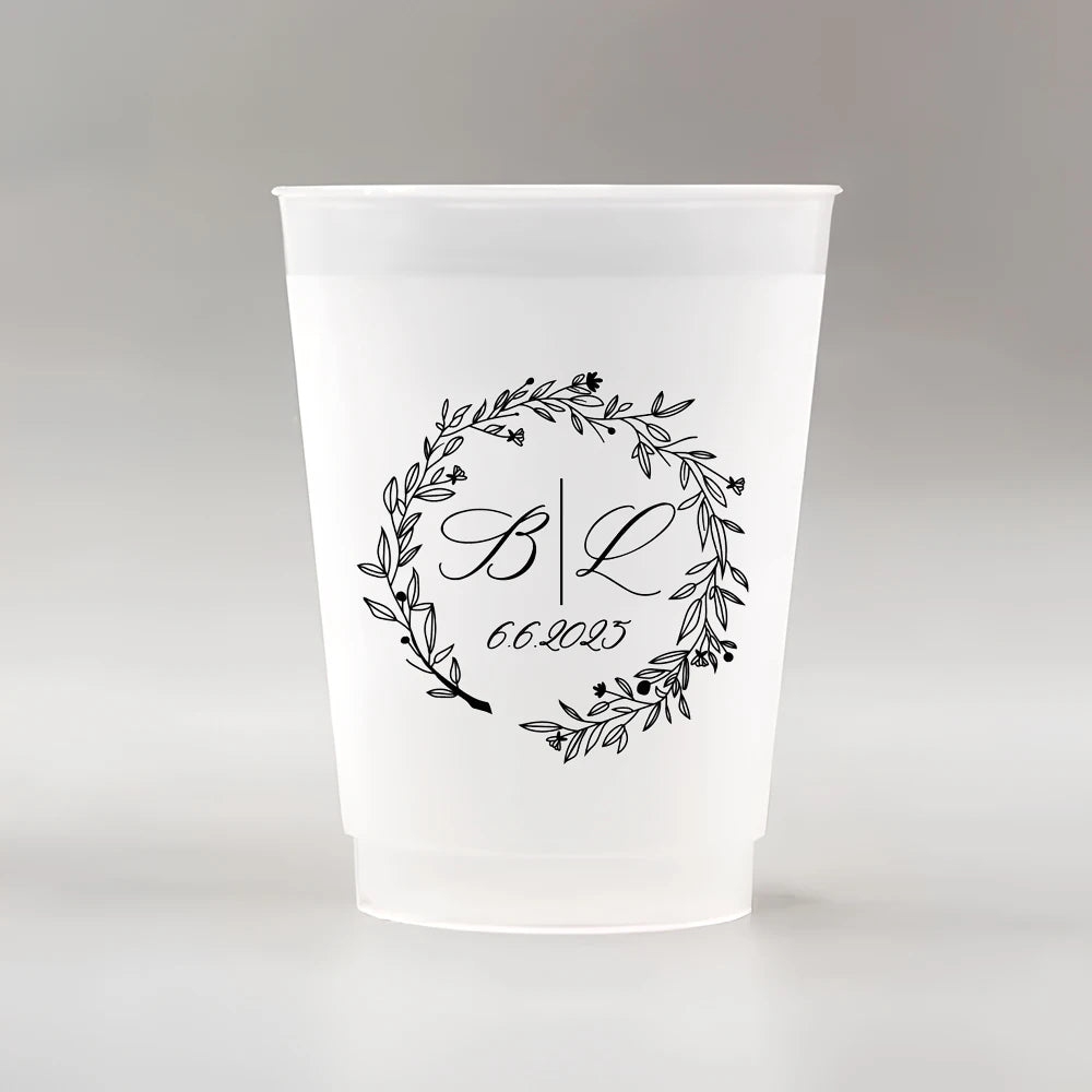 10/50 Custom Plastic Cups for Wedding, 12oz Personalized Plastic Cups, Frosted Cups Customize Wedding Plastic Drinking Cups
