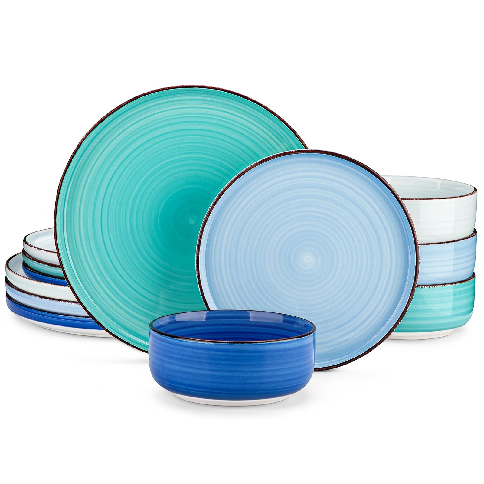vancasso 12/18/24-teiliges Keramikgeschirr-Set Farbige, handbemalte Spiralenmuster 4/6-teilige Speiseteller/Dessertteller/Schalen/Suppenteller