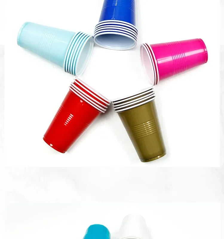 50Pcs/pack 16Oz Plastic Party Cups Disposable Water Cups Recyclable Red Cups with Fill Lines for Drinks,BBQ,Picnic,Party Game