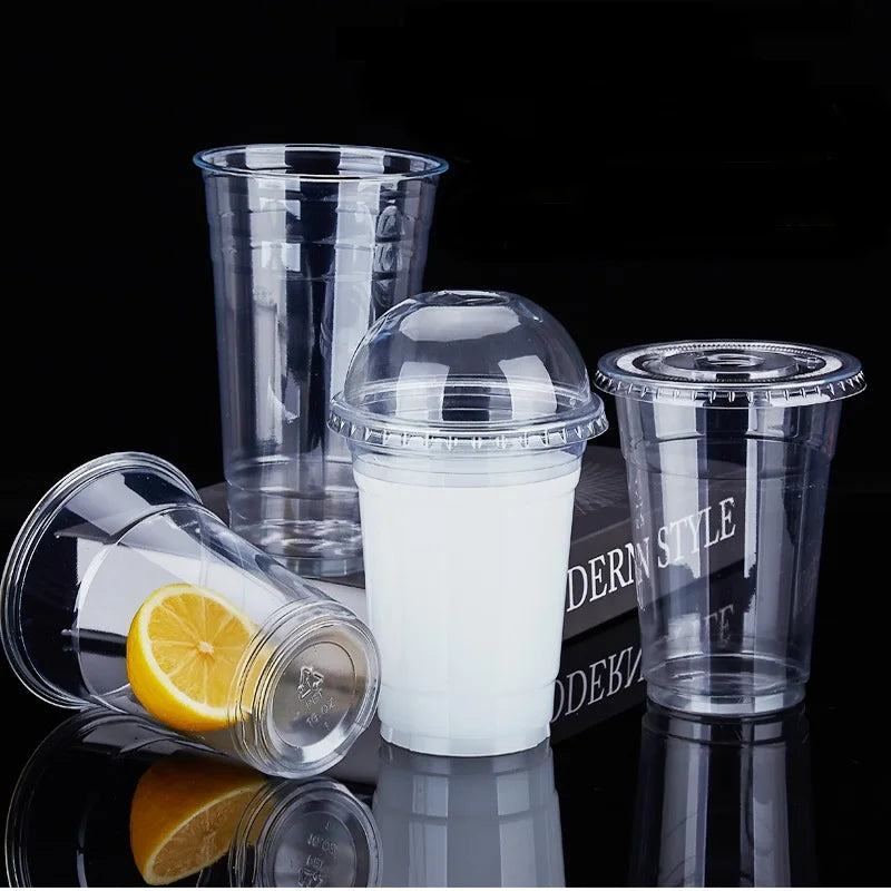 30 Pieces Disposable Transparent Plastic Cups with Lids for Milk Tea Juice Cold Drinks Smoothies Beverage Carry out