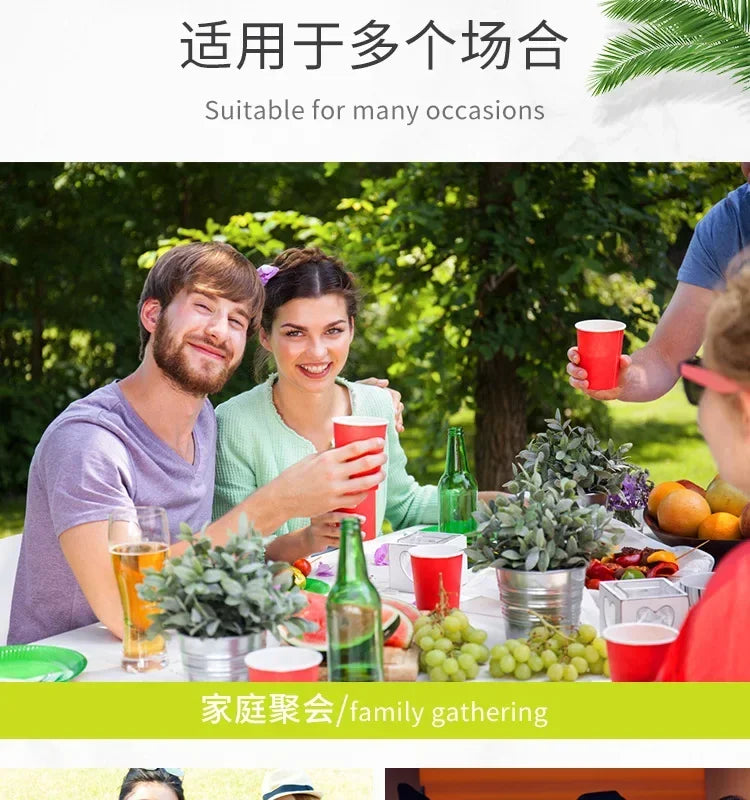 50Pcs/pack 16Oz Plastic Party Cups Disposable Water Cups Recyclable Red Cups with Fill Lines for Drinks,BBQ,Picnic,Party Game