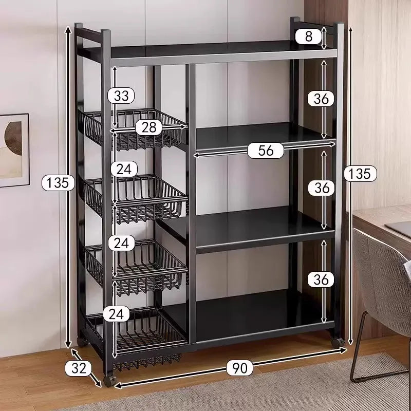 Rack Movable Snack & Grocery Holder Bathroom Storage Solution Multi-Tier Kitchen Storage Shelf Freestanding Vegetable Organizer