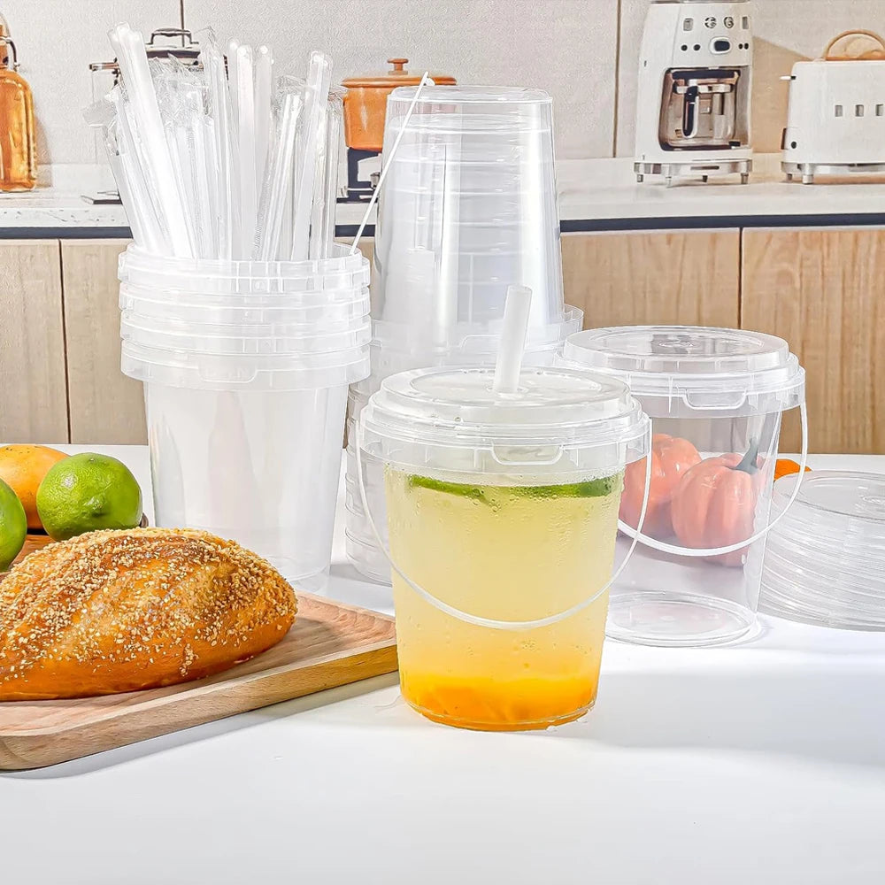 Plastic Cups with Lid and Straw,Disposable Coffee Cups with Lids for Iced Coffee,Smoothie,Milkshake,Cold & Hot Drinks, Sturdy