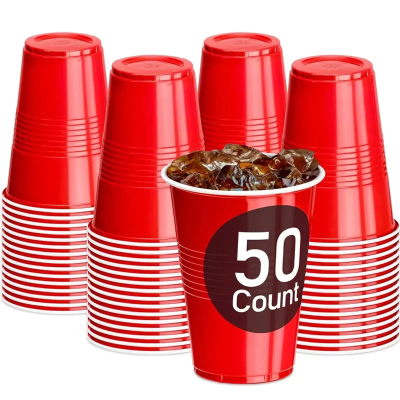 16-Ounce Plastic Party Cups 50 Pack Disposable Plastic Cups Recyclable Red Cups with Fill Lines for Parties Drinks BBQ Picnics