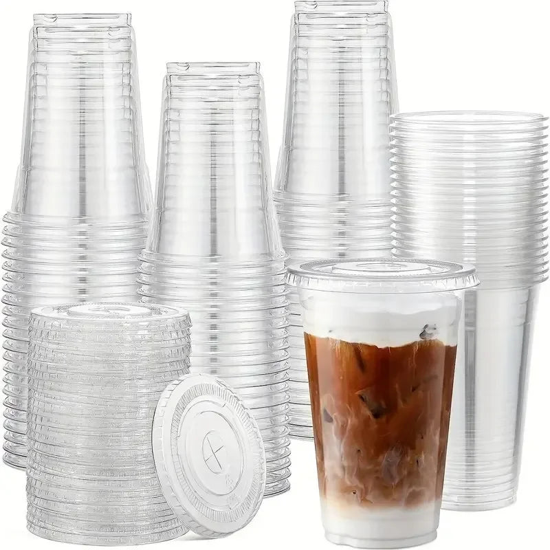 Plastic Cups With Lids Clear Disposable Cups Perfect for Weddings Birthdays Parties Camping Coffee Milkshake Cold Drinks