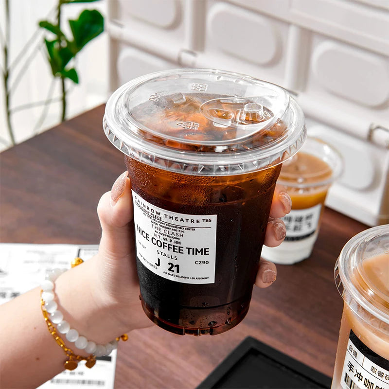 10PCS Clear Plastic Cup With Strawless Lids Disposable Cups For Iced Coffee Or Juice Party Smoothie Milkshake Cold Drinks
