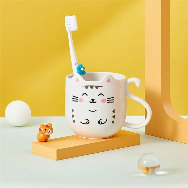 Cute Plastic Cups Cartoon Toothbrush Gargle Cup Creative Cat Dog Mouthwash Cup Wash Brush Cups Household Bathroom Supplies