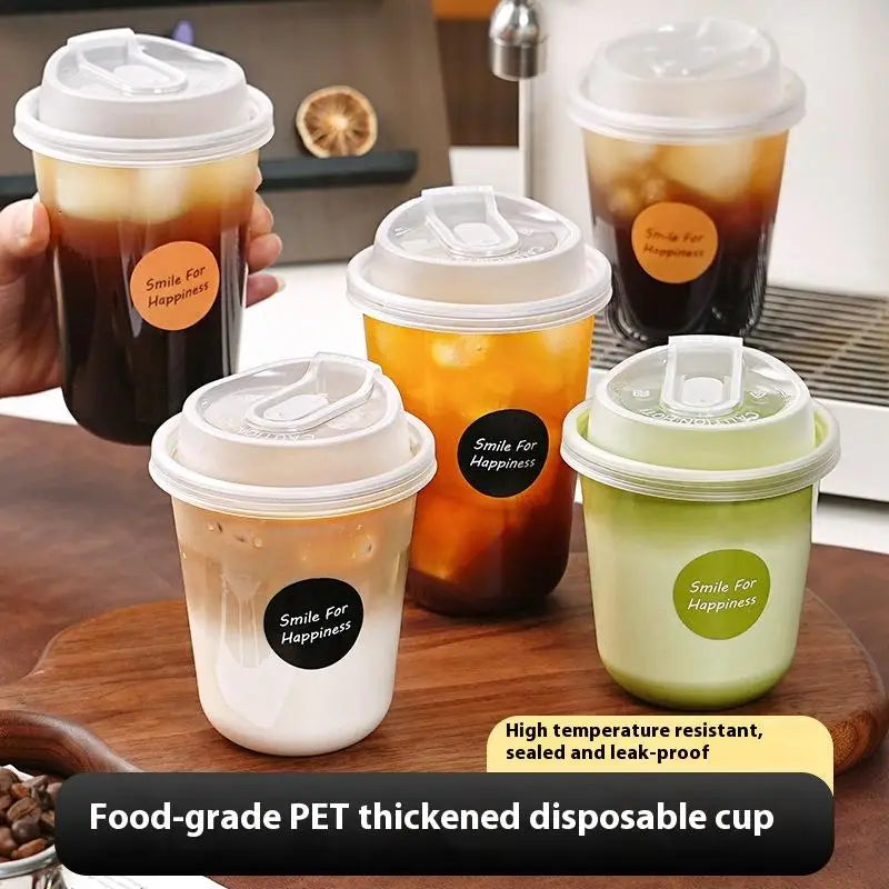 10pcs Transparent Coffee Cups With Lids U-shaped Disposable Cups For Hot Drink Milk Tea Takeaway Beverage Cups