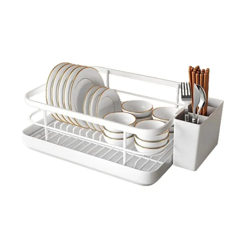 Multifunctional Dish Rack with Cutlery Holder Drying Dish Rack with Drip Tray for Dishes Spoons Forks