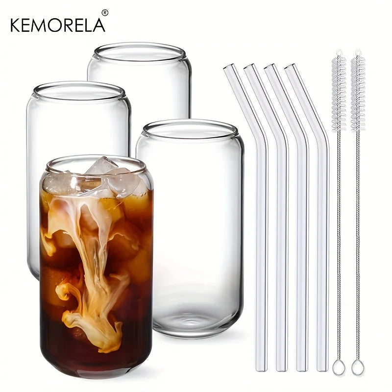 DecorBites Can-Shaped Glass Drinking Cups with Straws – 4-Piece Set