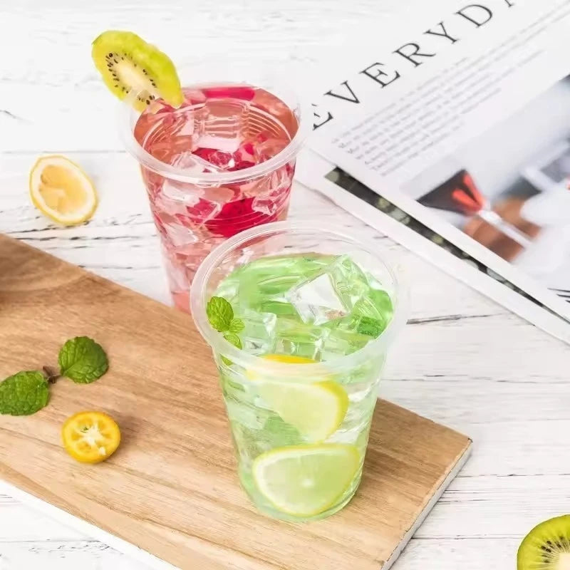50/100PCS Disposable Transparent Plastic Cups Household  Drinking Cups Fruit Juice Coffee Ice Cream Birthday Wedding Party