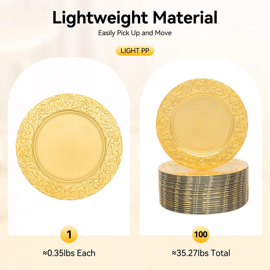 100 Pieces 33*2cm Charger Plates Set, PP Round Charger Plates, Reusable Serving Plates For Birthday Parties, Holidays, Weddings