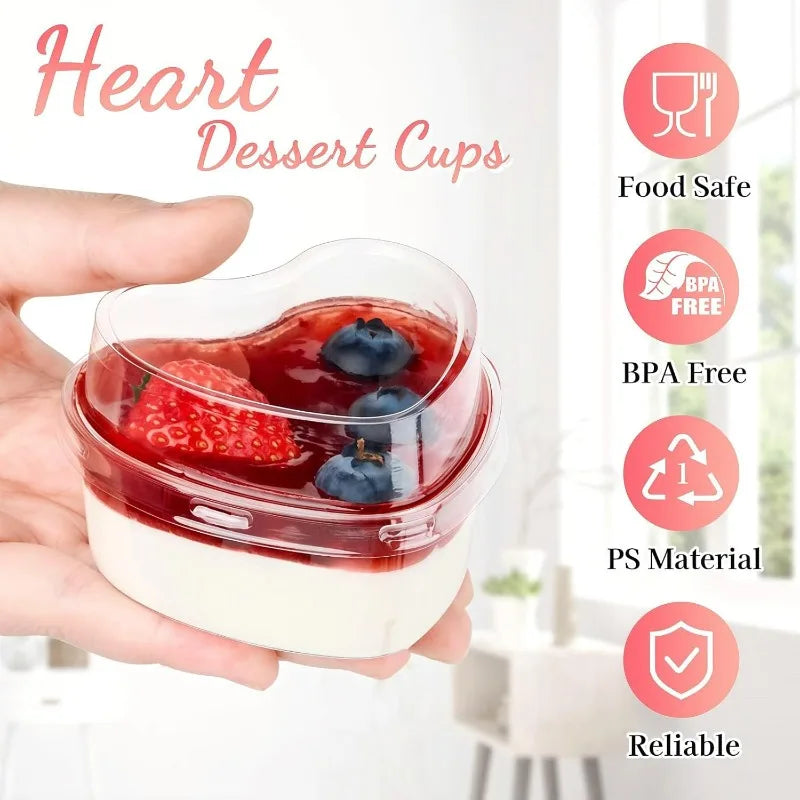 5/20x Disposable Plastic Cups with Lids Heart-shaped Clear Dessert Cup Pudding Container for Ice Cream Cake Fruit Yogurt Bowls
