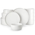 MALACASA 12/16/18/24 Piece Dinner Plates Sets Black Rim Half standing edge Dinnerwar with 4/6PCS Dinner Plate/Dessert/Soup/Bowl