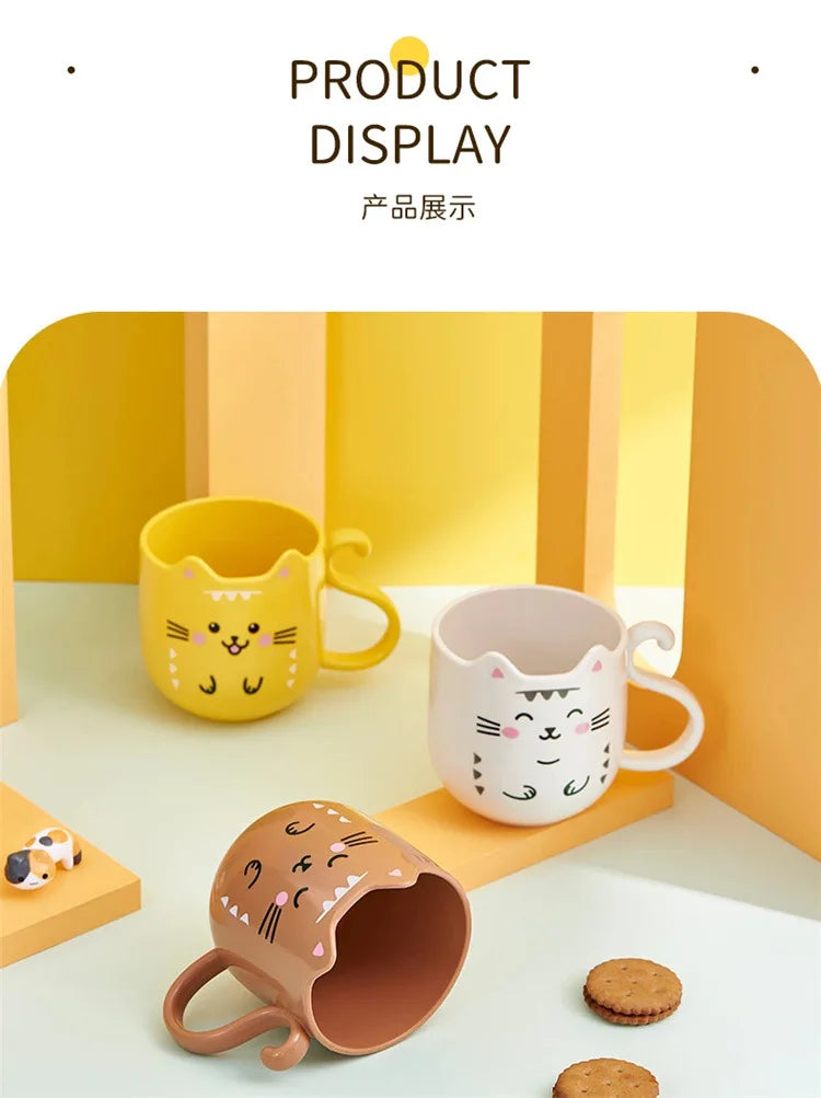 Cute Plastic Cups Cartoon Toothbrush Gargle Cup Creative Cat Dog Mouthwash Cup Wash Brush Cups Household Bathroom Supplies