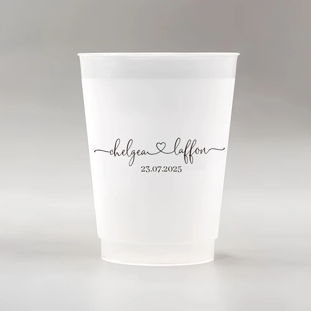 10/50 Custom Plastic Cups for Wedding, 12oz Personalized Plastic Cups, Frosted Cups Customize Wedding Plastic Drinking Cups