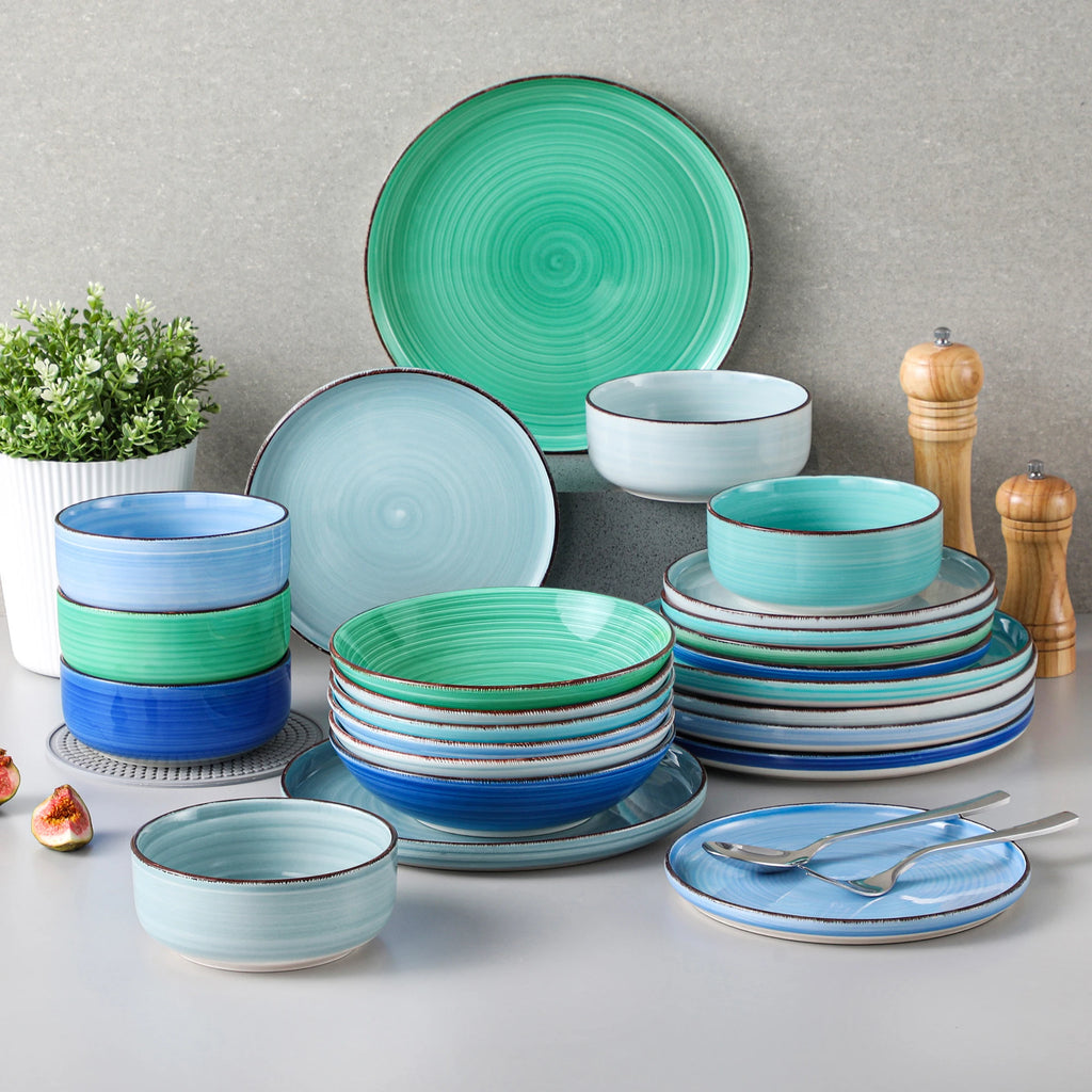vancasso 12/18/24PCS Ceramic Dinnerware Set Color Handpainted Spirals Pattern 4/6PCS Dinner Plates/Dessert/Bowl/Soup Plates