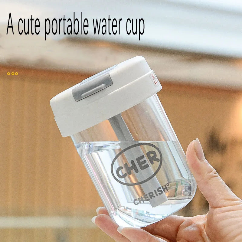 Summer Plastic Water Cup Practical and Compact for Students and White-collar Workers Double-drinking Water Cup with Straw