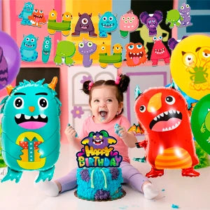 One-eyed monster Birthday Decorations,113 pcs One-eyed monster Party Supplies&Tableware Set-Plates Tablecloth Balloon Banner etc