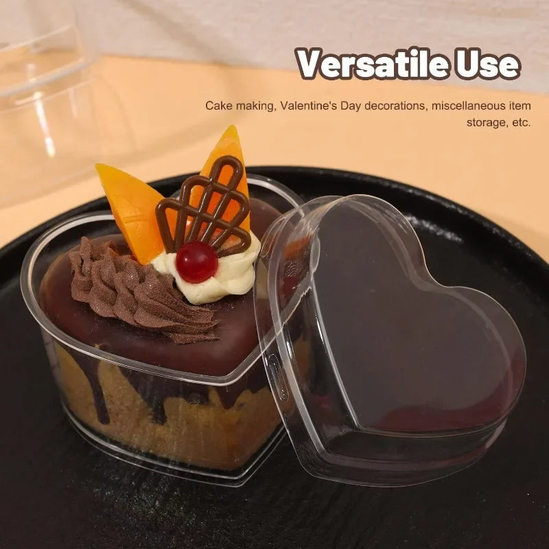 5/20x Disposable Plastic Cups with Lids Heart-shaped Clear Dessert Cup Pudding Container for Ice Cream Cake Fruit Yogurt Bowls