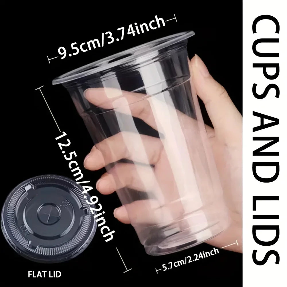 50Pcs/Set 12/16OZ Clear Disposable Plastic Cups With Lids For Iced Coffee Smoothie Milkshake Cold Drinks Birthday Party Supplies