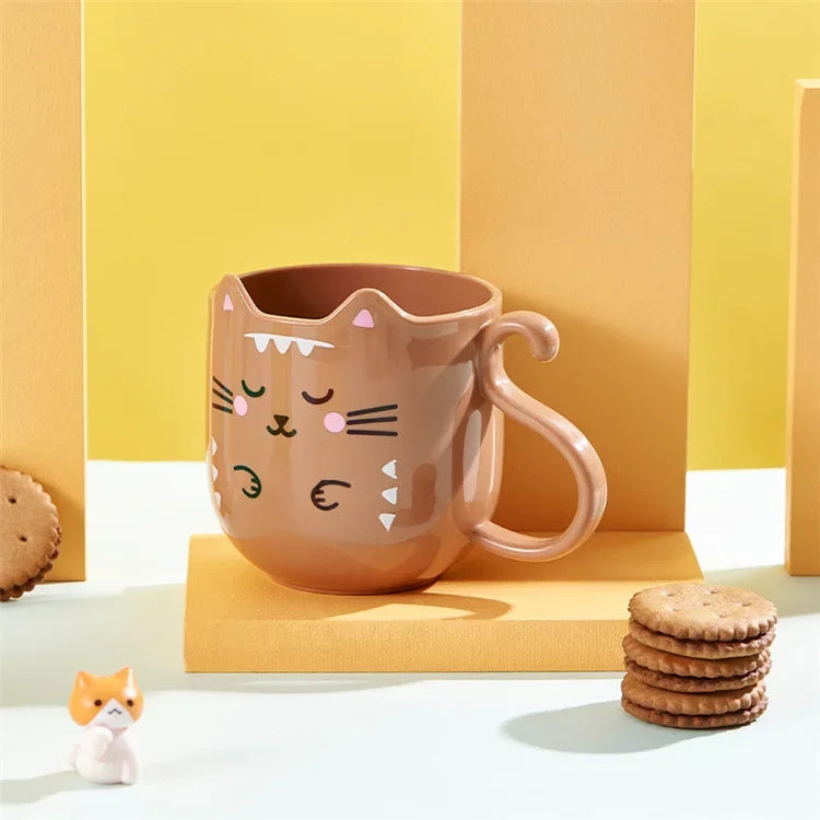 Cute Plastic Cups Cartoon Toothbrush Gargle Cup Creative Cat Dog Mouthwash Cup Wash Brush Cups Household Bathroom Supplies