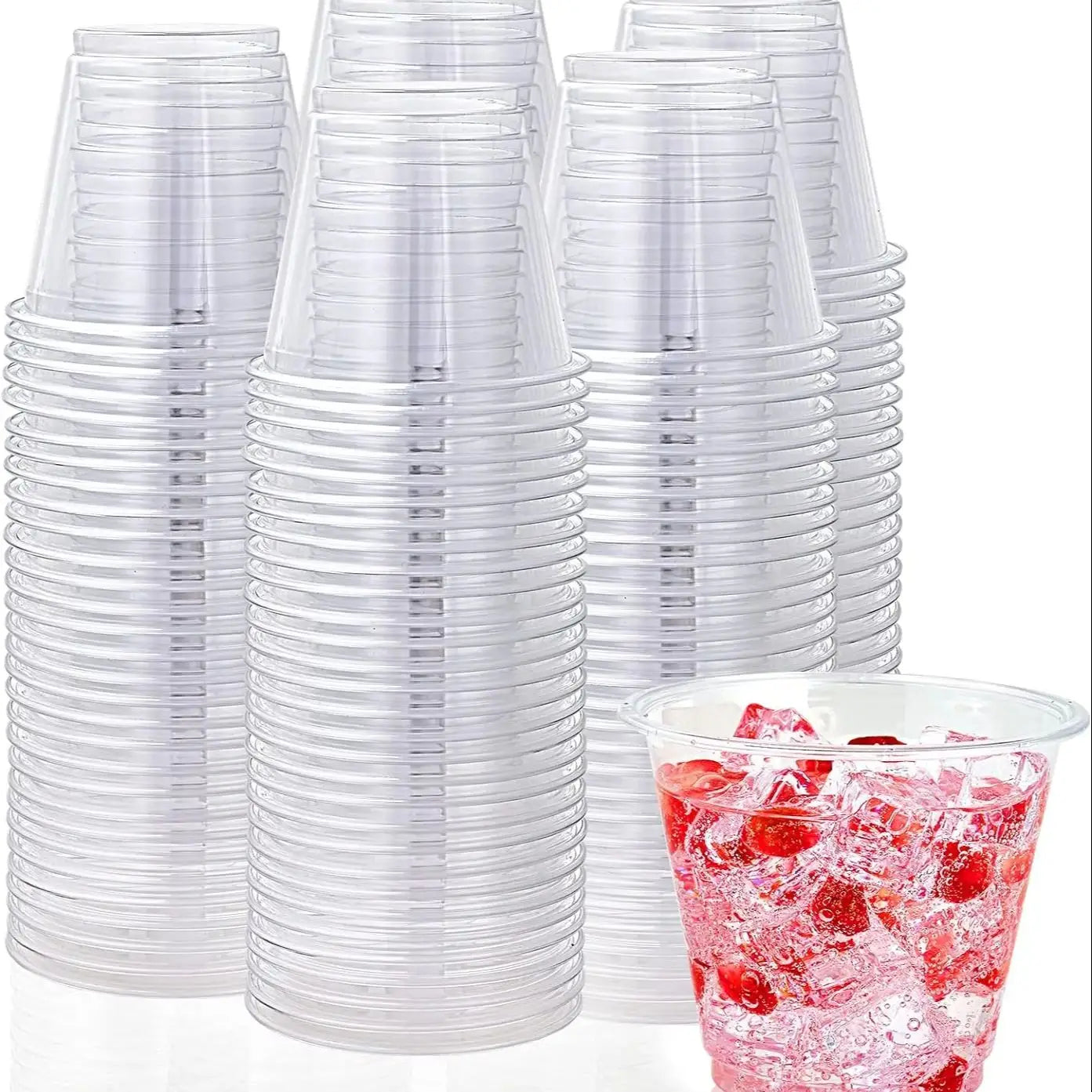 100 Pack 9 oz Clear Plastic Cups, 9 Ounce Disposable Plastic Drinking Cups, Crystal Clear PET Plastic Cups for Parties, Wedding