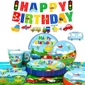 Transportation Birthday Party Supplies,104pcs Party Tableware Set - Birthday Decor Banner Tablecloth Plates Napkin etc