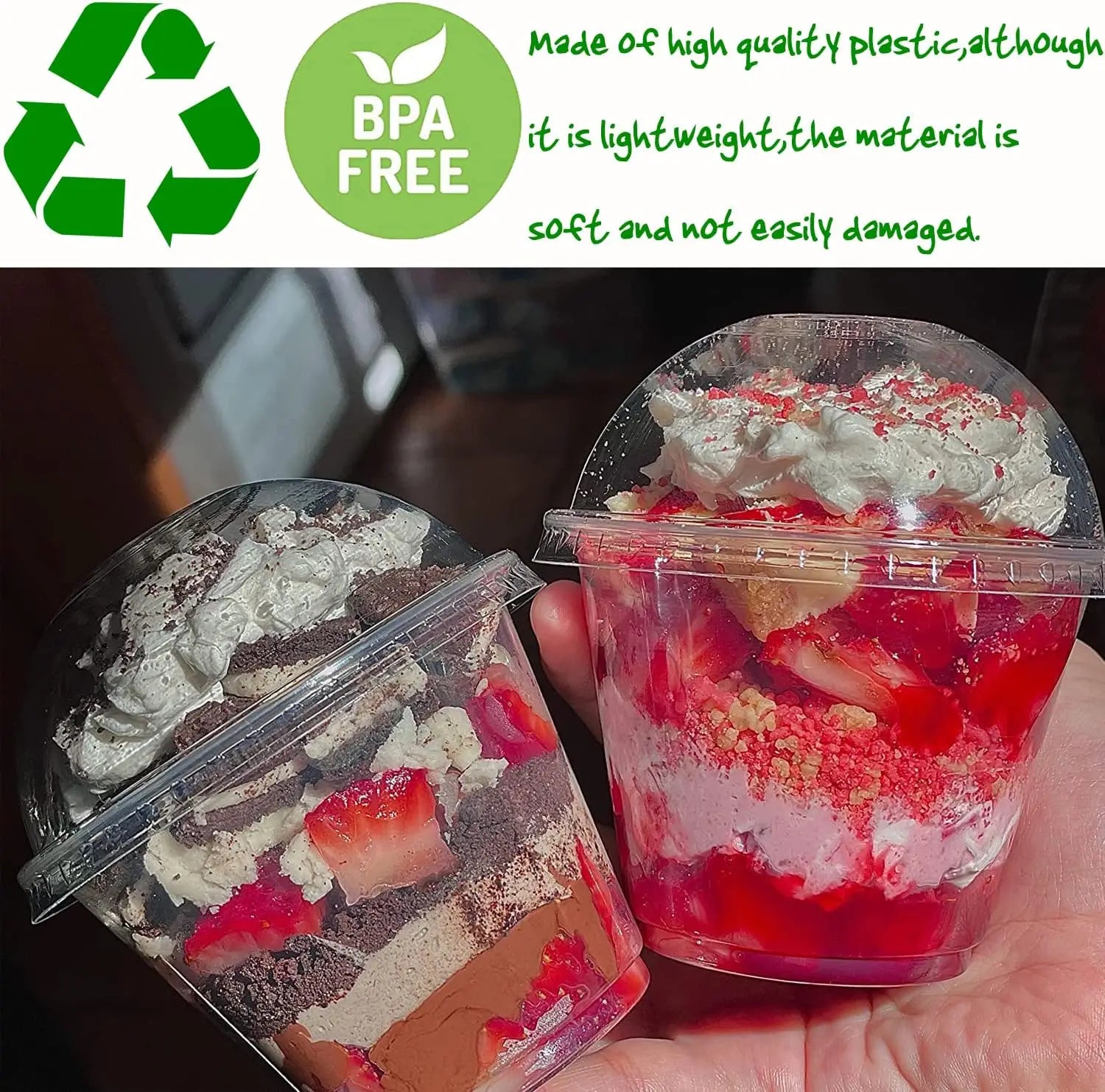 50 disposable transparent plastic cups with dome lids, used for dessert cups and disposable snack bowls