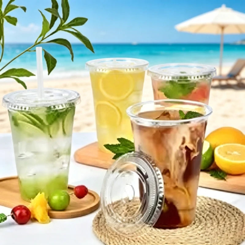 50Pcs/Set 12/16OZ Clear Disposable Plastic Cups With Lids For Iced Coffee Smoothie Milkshake Cold Drinks Birthday Party Supplies