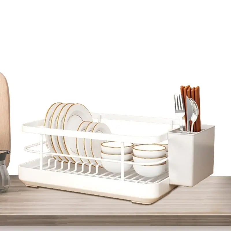 Multifunctional Dish Rack with Cutlery Holder Drying Dish Rack with Drip Tray for Dishes Spoons Forks