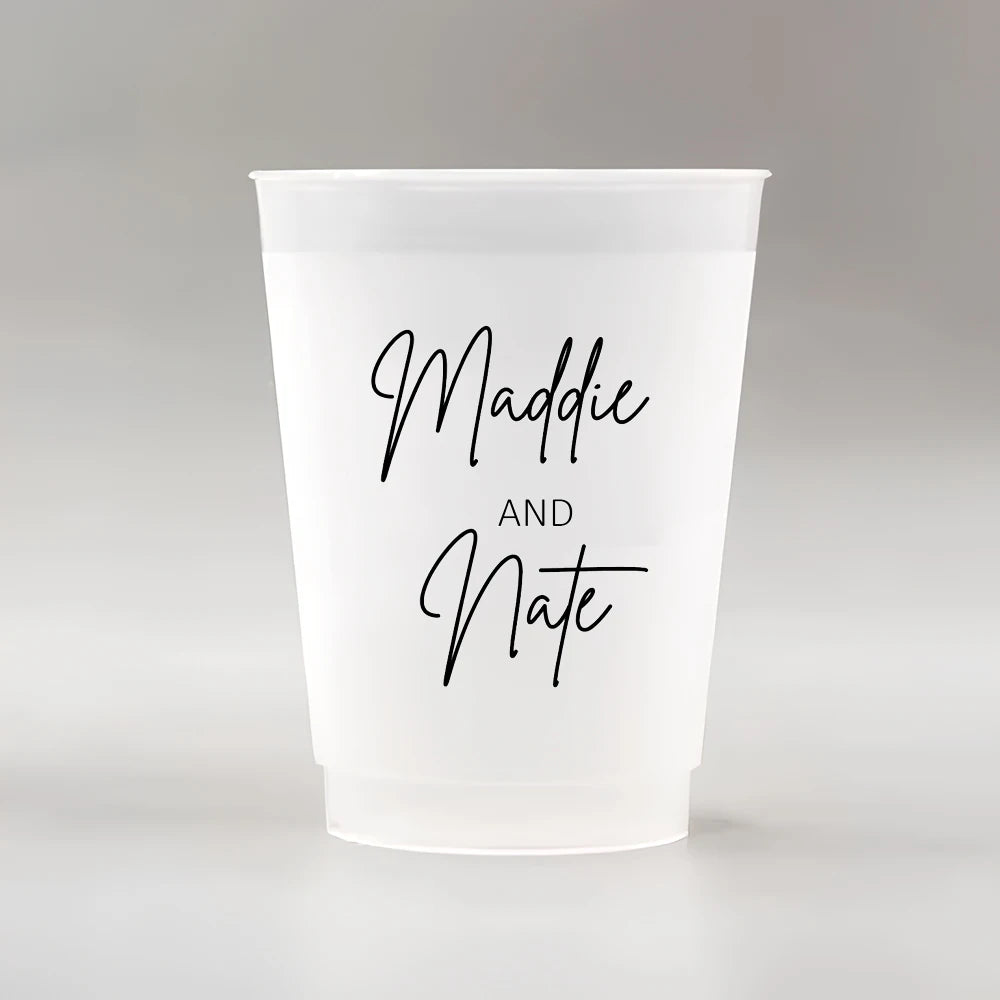 10/50 Custom Plastic Cups for Wedding, 12oz Personalized Plastic Cups, Frosted Cups Customize Wedding Plastic Drinking Cups