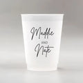 10/50 Custom Plastic Cups for Wedding, 12oz Personalized Plastic Cups, Frosted Cups Customize Wedding Plastic Drinking Cups
