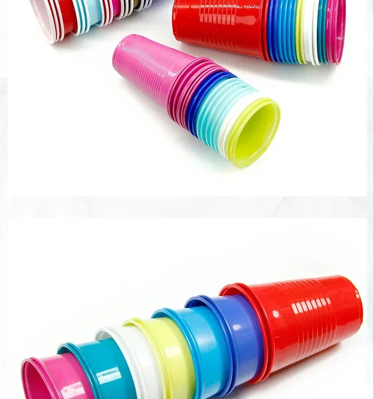 50Pcs/pack 16Oz Plastic Party Cups Disposable Water Cups Recyclable Red Cups with Fill Lines for Drinks,BBQ,Picnic,Party Game